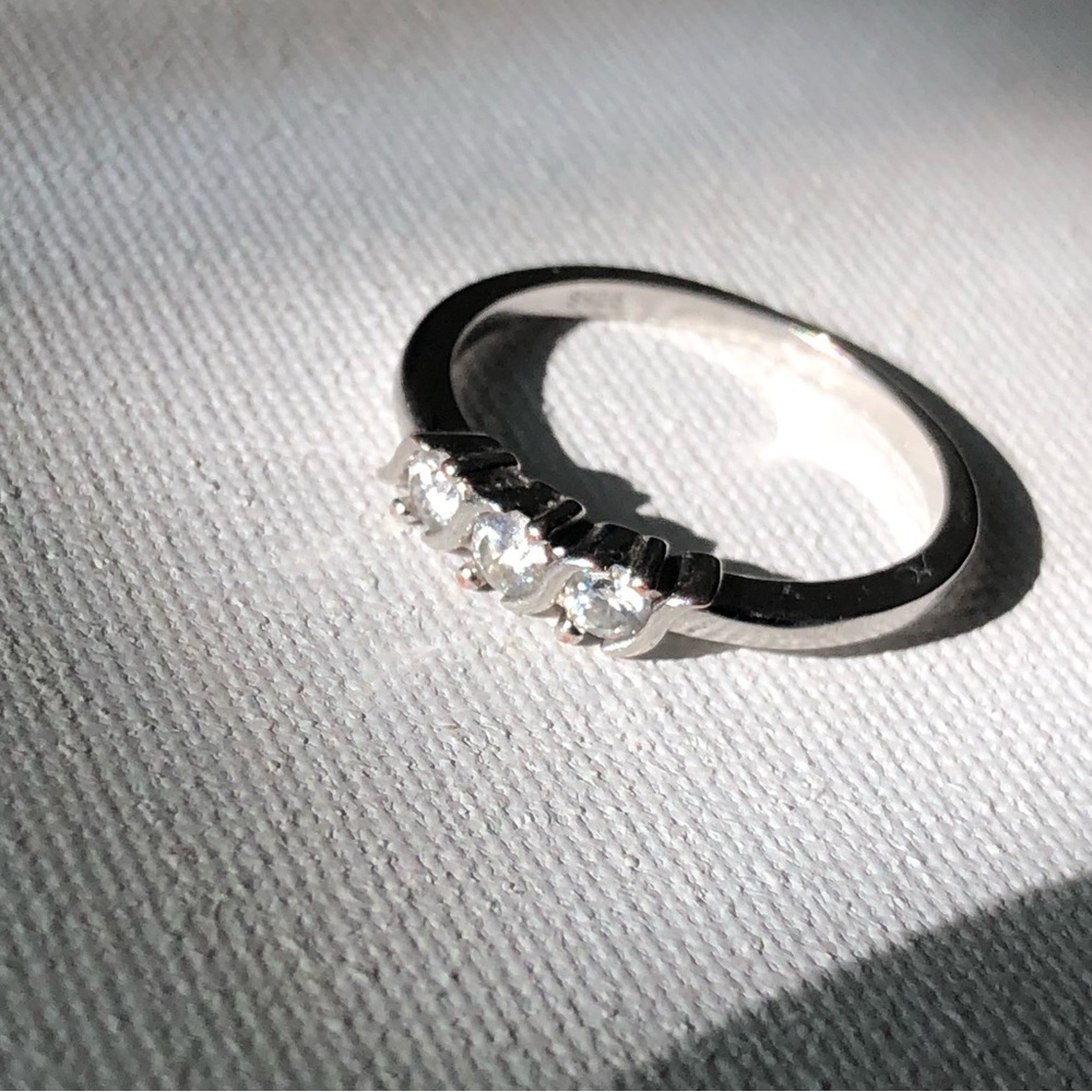 925 Sterling Silver Three-Stone Moissanite Ring
